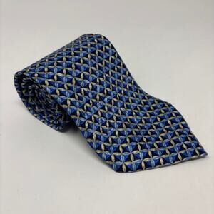 Ermenegildo Zegna Blue Gold Diamond Patterned Exclusive Design 58"x4" Silk Tie